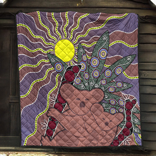 Australia Aboriginal Inspired Quilt - Aboriginal Inspired Koala & Baby Style Art Quilt Australia Aboriginal Inspired Quilt - Aboriginal Inspired Koala & Baby Style Art Quilt