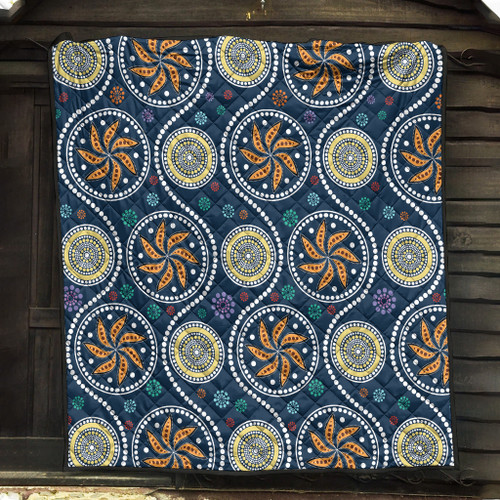 Australia Aboriginal Inspired Quilt - Blue Aboriginal Dot Art Painting Quilt Australia Aboriginal Inspired Quilt - Blue Aboriginal Dot Art Painting Quilt