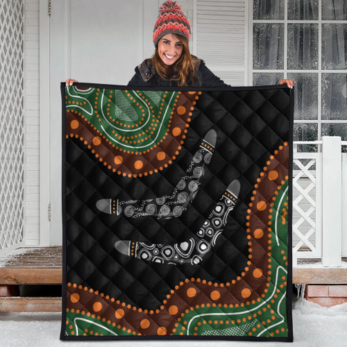 Australia Aboriginal Inspired Quilt - Aboriginal Dot Art Painting Boomerang Style Quilt Australia Aboriginal Inspired Quilt - Aboriginal Dot Art Painting Boomerang Style Quilt