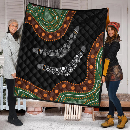 Australia Aboriginal Inspired Quilt - Aboriginal Dot Art Painting Boomerang Style Quilt Australia Aboriginal Inspired Quilt - Aboriginal Dot Art Painting Boomerang Style Quilt