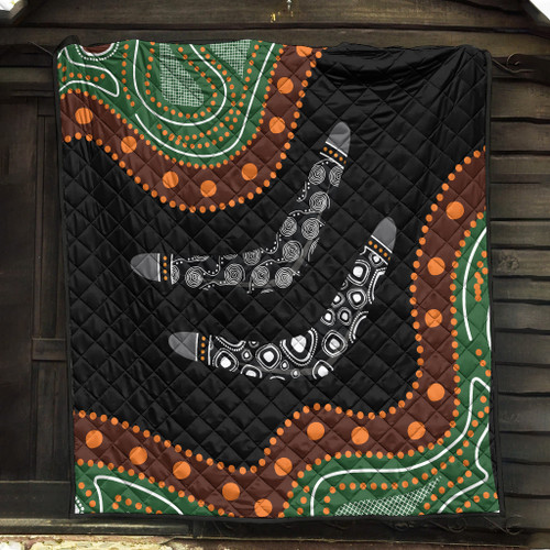 Australia Aboriginal Inspired Quilt - Aboriginal Dot Art Painting Boomerang Style Quilt Australia Aboriginal Inspired Quilt - Aboriginal Dot Art Painting Boomerang Style Quilt