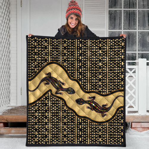 Australia Aboriginal Inspired Quilt - Aboriginal Art Background With Lizard Quilt Australia Aboriginal Inspired Quilt - Aboriginal Art Background With Lizard Quilt