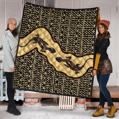 Australia Aboriginal Inspired Quilt - Aboriginal Art Background With Lizard Quilt Australia Aboriginal Inspired Quilt - Aboriginal Art Background With Lizard Quilt
