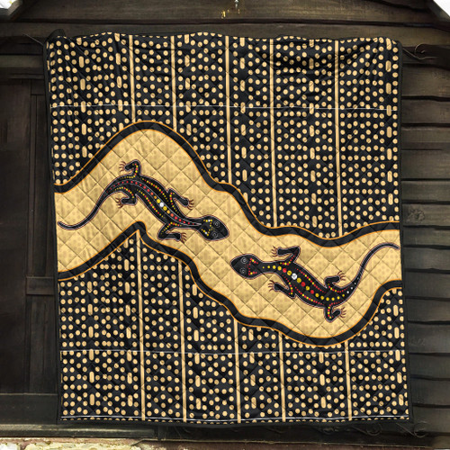 Australia Aboriginal Inspired Quilt - Aboriginal Art Background With Lizard Quilt Australia Aboriginal Inspired Quilt - Aboriginal Art Background With Lizard Quilt