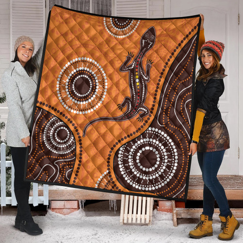 Australia Aboriginal Inspired Quilt - Aboriginal Art Background With Lizard Style Art Quilt Australia Aboriginal Inspired Quilt - Aboriginal Art Background With Lizard Style Art Quilt