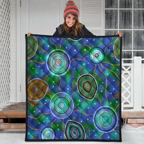 Australia Aboriginal Inspired Quilt - Aboriginal Sea Turtles And Jellyfish Style Art Quilt Australia Aboriginal Inspired Quilt - Aboriginal Sea Turtles And Jellyfish Style Art Quilt