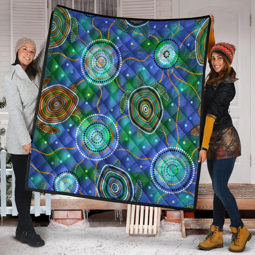 Australia Aboriginal Inspired Quilt - Aboriginal Sea Turtles And Jellyfish Style Art Quilt Australia Aboriginal Inspired Quilt - Aboriginal Sea Turtles And Jellyfish Style Art Quilt