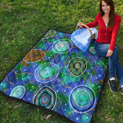 Australia Aboriginal Inspired Quilt - Aboriginal Sea Turtles And Jellyfish Style Art Quilt Australia Aboriginal Inspired Quilt - Aboriginal Sea Turtles And Jellyfish Style Art Quilt