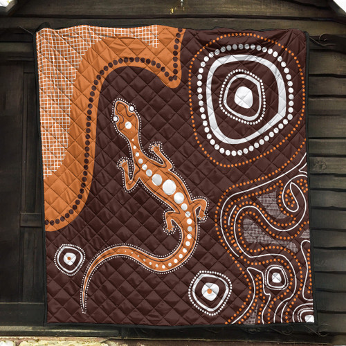 Australia Aboriginal Inspired Quilt - Aboriginal Art Background With Lizard Style Quilt Australia Aboriginal Inspired Quilt - Aboriginal Art Background With Lizard Style Quilt