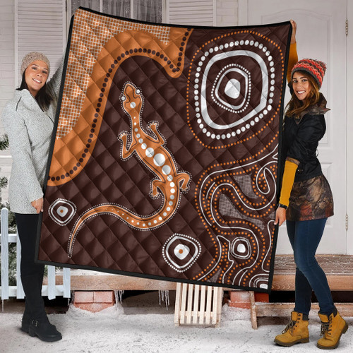 Australia Aboriginal Inspired Quilt - Aboriginal Art Background With Lizard Style Quilt Australia Aboriginal Inspired Quilt - Aboriginal Art Background With Lizard Style Quilt