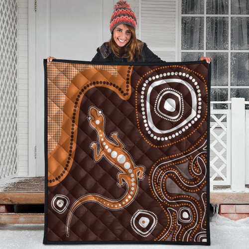 Australia Aboriginal Inspired Quilt - Aboriginal Art Background With Lizard Style Quilt Australia Aboriginal Inspired Quilt - Aboriginal Art Background With Lizard Style Quilt