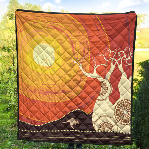 Australia Aboriginal Inspired Quilt - Aboriginal Boab Tree Vector Painting Aboriginal Art Quilt Australia Aboriginal Inspired Quilt - Aboriginal Boab Tree Vector Painting Aboriginal Art Quilt