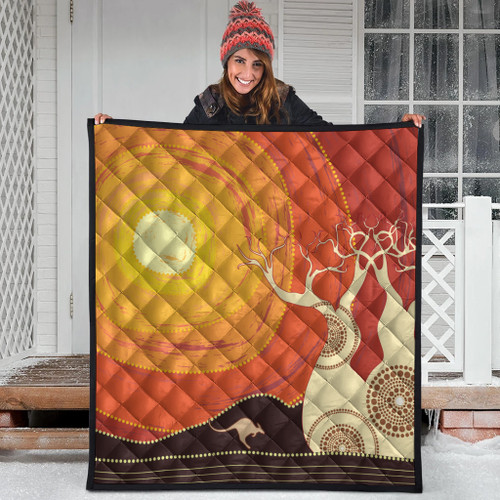 Australia Aboriginal Inspired Quilt - Aboriginal Boab Tree Vector Painting Aboriginal Art Quilt Australia Aboriginal Inspired Quilt - Aboriginal Boab Tree Vector Painting Aboriginal Art Quilt
