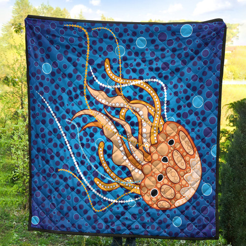 Australia Aboriginal Inspired Quilt - Aboriginal Art Vector Background Depicting Jellyfish Quilt Australia Aboriginal Inspired Quilt - Aboriginal Art Vector Background Depicting Jellyfish Quilt