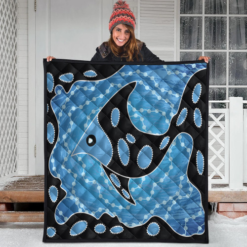 Australia Aboriginal Inspired Quilt - Aboriginal Art Vector Background With Fish Quilt Australia Aboriginal Inspired Quilt - Aboriginal Art Vector Background With Fish Quilt