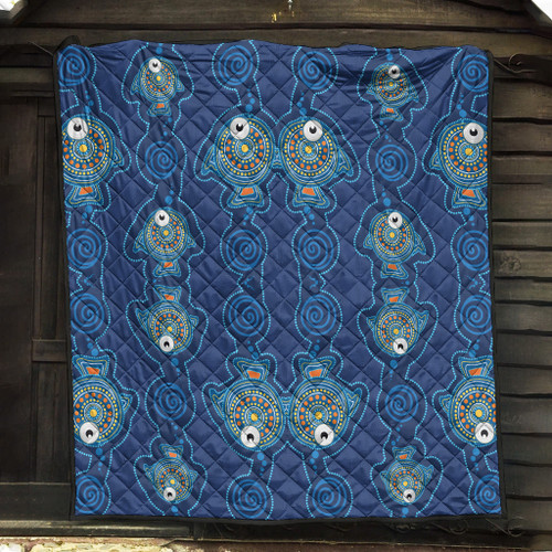 Australia Aboriginal Inspired Quilt - Dot Art Landscape Vector Background With Fish Quilt