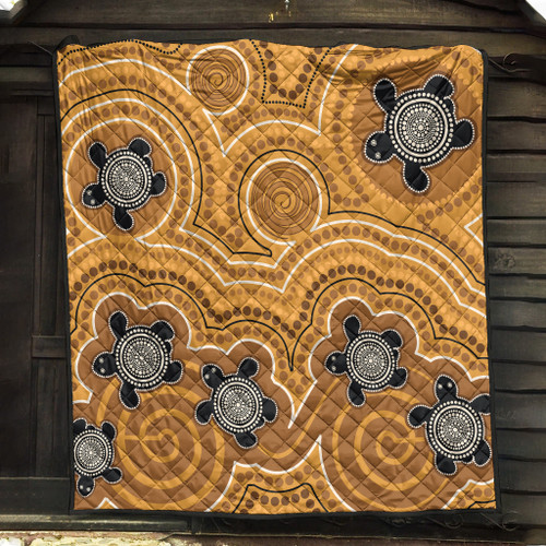 Australia Aboriginal Inspired Quilt - Aboriginal Dot Art Vector Painting With Turtle Yellow Color Quilt