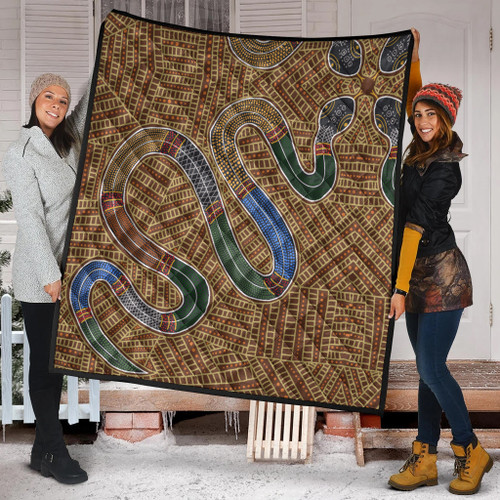 Australia Aboriginal Inspired Quilt - A Snake Aboriginal Styled Dot Painting Artwork Quilt Australia Aboriginal Inspired Quilt - A Snake Aboriginal Styled Dot Painting Artwork Quilt