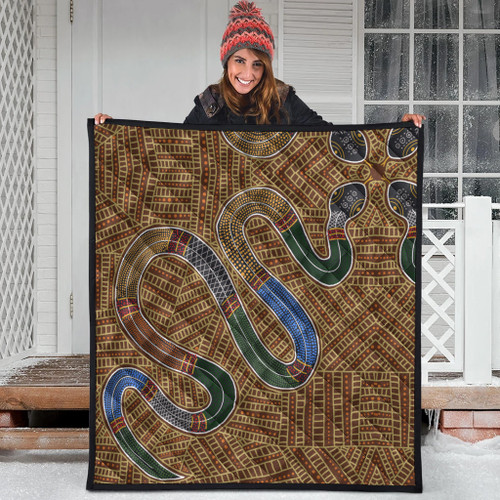 Australia Aboriginal Inspired Quilt - A Snake Aboriginal Styled Dot Painting Artwork Quilt Australia Aboriginal Inspired Quilt - A Snake Aboriginal Styled Dot Painting Artwork Quilt
