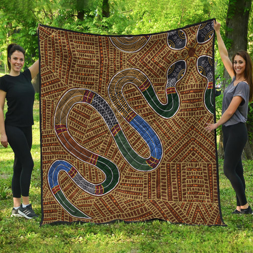 Australia Aboriginal Inspired Quilt - A Snake Aboriginal Styled Dot Painting Artwork Quilt