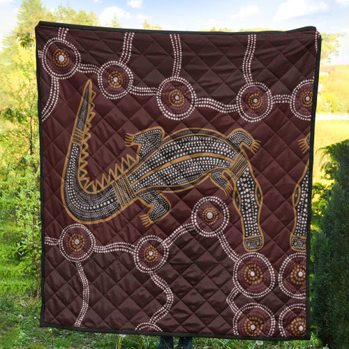 Australia Aboriginal Inspired Quilt -  A Crocodile Aboriginal Styled Dot Painting Artwork Quilt Australia Aboriginal Inspired Quilt -  A Crocodile Aboriginal Styled Dot Painting Artwork Quilt