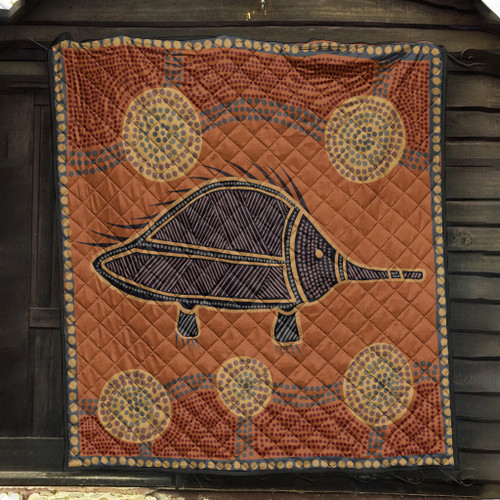 Australia Aboriginal Inspired Quilt - Echidna Aboriginal Styled Dot Painting Artwork Quilt Australia Aboriginal Inspired Quilt - Echidna Aboriginal Styled Dot Painting Artwork Quilt