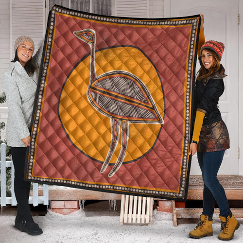 Australia Aboriginal Inspired Quilt - Emu Bird Aboriginal Styled Dot Painting Artwork Quilt Australia Aboriginal Inspired Quilt - Emu Bird Aboriginal Styled Dot Painting Artwork Quilt