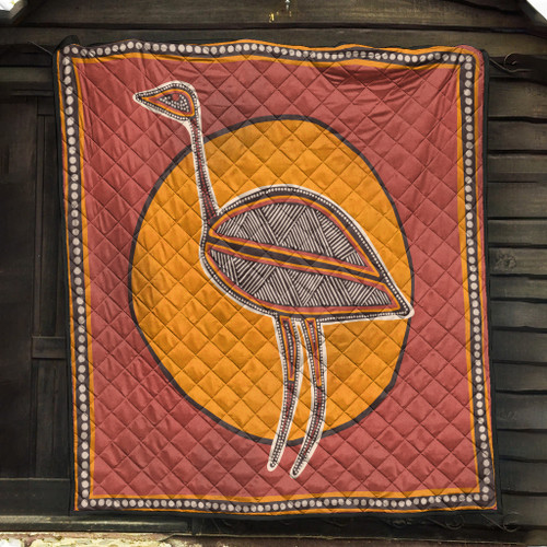 Australia Aboriginal Inspired Quilt - Emu Bird Aboriginal Styled Dot Painting Artwork Quilt Australia Aboriginal Inspired Quilt - Emu Bird Aboriginal Styled Dot Painting Artwork Quilt