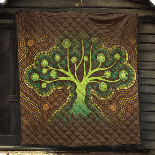 Australia Aboriginal Inspired Quilt - Aboriginal Dot Art Vector Painting With Tree Quilt Australia Aboriginal Inspired Quilt - Aboriginal Dot Art Vector Painting With Tree Quilt