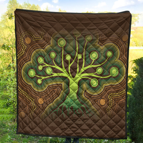 Australia Aboriginal Inspired Quilt - Aboriginal Dot Art Vector Painting With Tree Quilt Australia Aboriginal Inspired Quilt - Aboriginal Dot Art Vector Painting With Tree Quilt