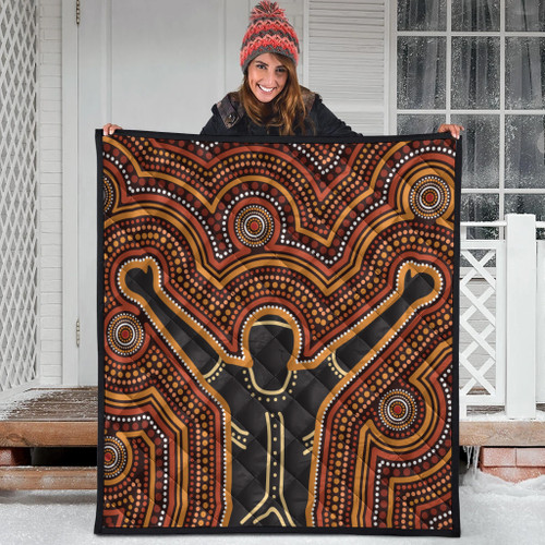 Australia Aboriginal Inspired Quilt - Aboriginal Style Of Dot Background Depicting Victory Quilt Australia Aboriginal Inspired Quilt - Aboriginal Style Of Dot Background Depicting Victory Quilt