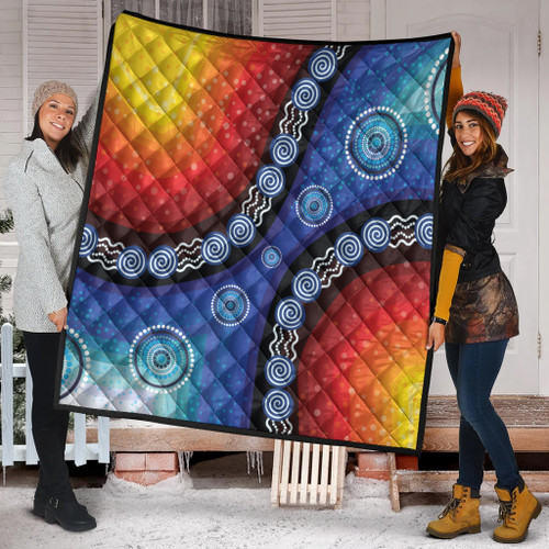 Australia Aboriginal Inspired Quilt - Aboriginal Style Of Dot Background Rainbow Color Quilt Australia Aboriginal Inspired Quilt - Aboriginal Style Of Dot Background Rainbow Color Quilt