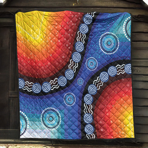 Australia Aboriginal Inspired Quilt - Aboriginal Style Of Dot Background Rainbow Color Quilt Australia Aboriginal Inspired Quilt - Aboriginal Style Of Dot Background Rainbow Color Quilt
