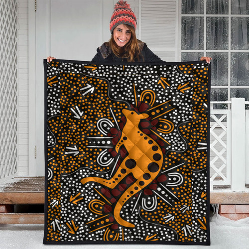 Australia Aboriginal Inspired Quilt - Aboriginal art background with kangaroo Australia Aboriginal Inspired Quilt - Aboriginal art background with kangaroo