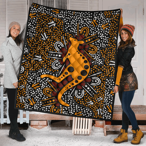 Australia Aboriginal Inspired Quilt - Aboriginal art background with kangaroo Australia Aboriginal Inspired Quilt - Aboriginal art background with kangaroo