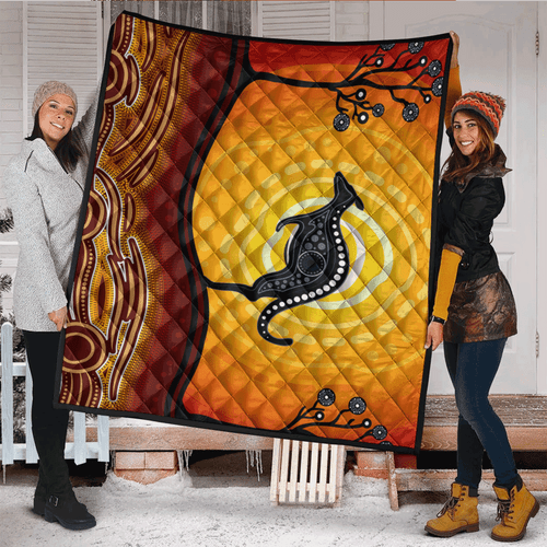 Australia Aboriginal Inspired Quilt - Aboriginal art dot painting with kangaroo Australia Aboriginal Inspired Quilt - Aboriginal art dot painting with kangaroo