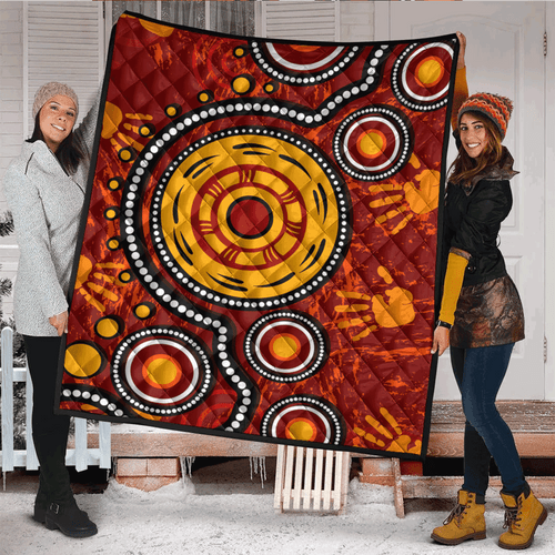 Australia Aboriginal Inspired Quilt - Aboriginal dot art connection concept with handprints Australia Aboriginal Inspired Quilt - Aboriginal dot art connection concept with handprints
