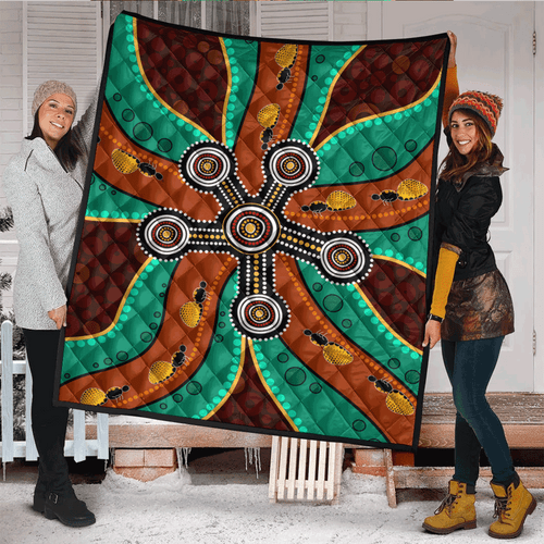 Australia Aboriginal Inspired Quilt - Aboriginal dot art depicting honey ants Australia Aboriginal Inspired Quilt - Aboriginal dot art depicting honey ants