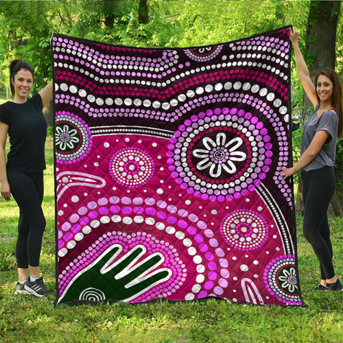 Australia Aboriginal Inspired Quilt - Aboriginal dot art handprint background Australia Aboriginal Inspired Quilt - Aboriginal dot art handprint background
