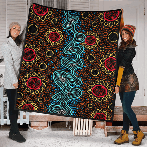 Australia Aboriginal Inspired Quilt - Aboriginal dot art painting River concept Australia Aboriginal Inspired Quilt - Aboriginal dot art painting River concept