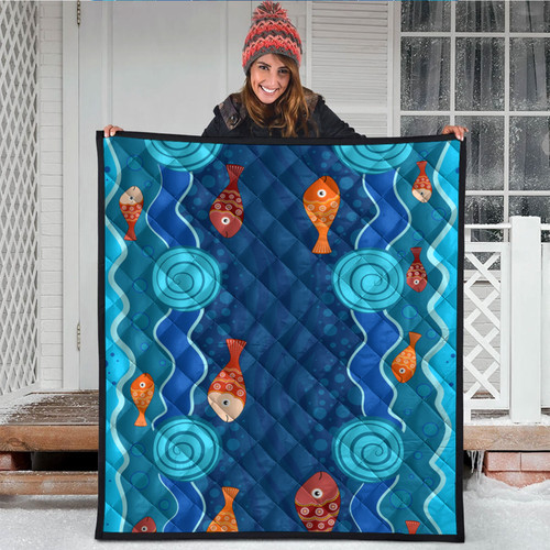 Australia Aboriginal Inspired Quilt - Aboriginal dot art painting with fish Australia Aboriginal Inspired Quilt - Aboriginal dot art painting with fish