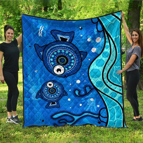 Australia Aboriginal Inspired Quilt - Aboriginal dot art painting with fish underwater concept Australia Aboriginal Inspired Quilt - Aboriginal dot art painting with fish underwater concept