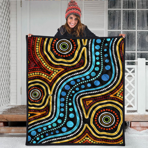 Australia Aboriginal Inspired Quilt - Aboriginal dot art river connection concept Australia Aboriginal Inspired Quilt - Aboriginal dot art river connection concept