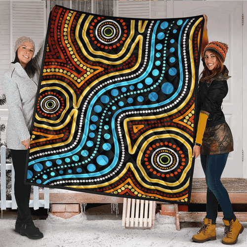 Australia Aboriginal Inspired Quilt - Aboriginal dot art river connection concept Australia Aboriginal Inspired Quilt - Aboriginal dot art river connection concept