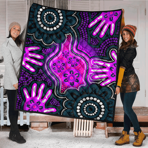 Australia Aboriginal Inspired Quilt - Aboriginal dot artwork with hands Australia Aboriginal Inspired Quilt - Aboriginal dot artwork with hands