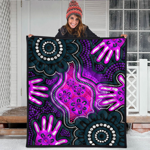 Australia Aboriginal Inspired Quilt - Aboriginal dot artwork with hands Australia Aboriginal Inspired Quilt - Aboriginal dot artwork with hands