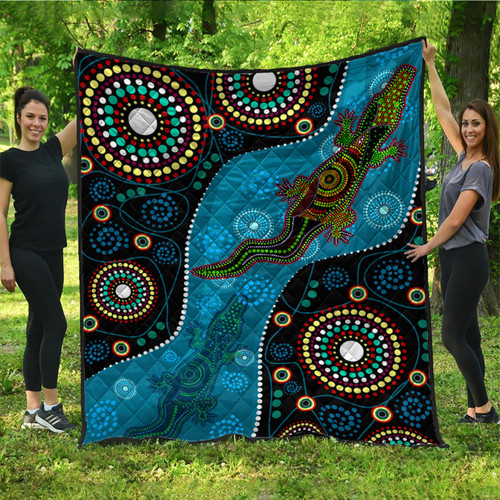 Australia Aboriginal Inspired Quilt - Aboriginal Dreamtime Crocodile Australia Aboriginal Inspired Quilt - Aboriginal Dreamtime Crocodile