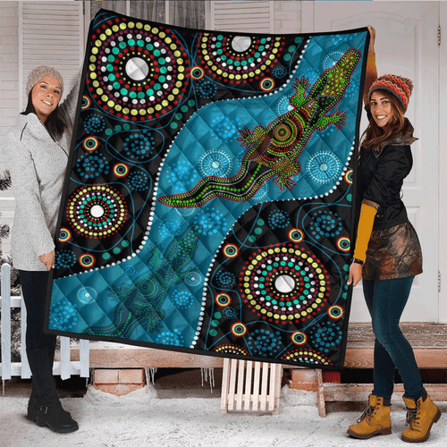Australia Aboriginal Inspired Quilt - Aboriginal Dreamtime Crocodile Australia Aboriginal Inspired Quilt - Aboriginal Dreamtime Crocodile