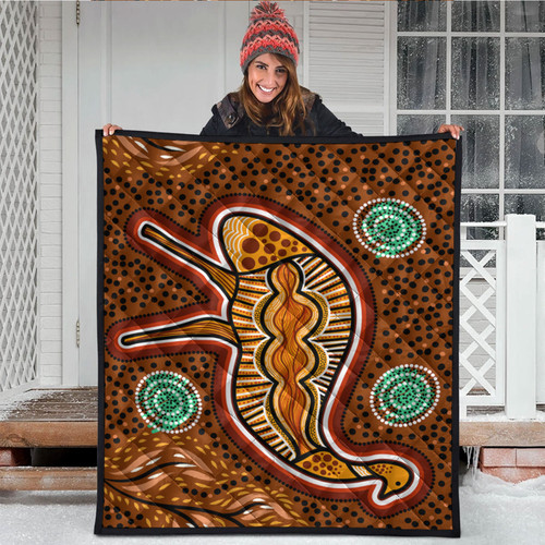 Australia Aboriginal Inspired Quilt - Aboriginal Emu Art Illustration