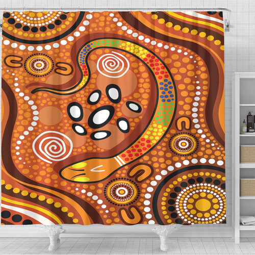 Aboriginal Inspired Shower Curtain - The Rainbow Serpent